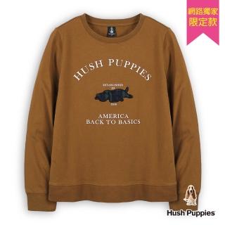 【Hush Puppies】女裝 T恤 素色簡約格紋趴趴狗長袖T恤(咖啡 / 54211902)