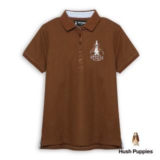 【Hush Puppies】女裝 POLO衫 經典品牌印花刺繡狗短袖POLO衫(淺咖啡 / 54201101)