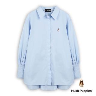 【Hush Puppies】女裝 襯衫 素色後打摺長版襯衫(淺藍 / 54212101)