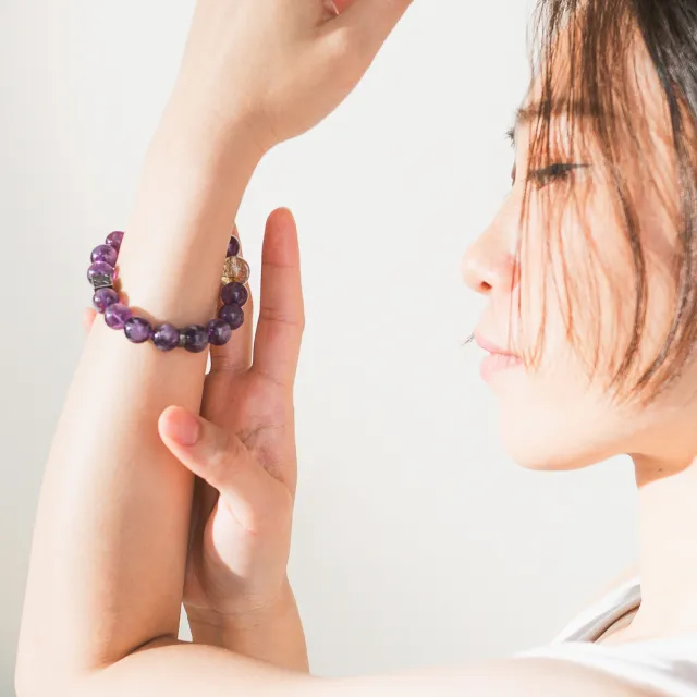 【天天水晶 TINGTING】黑金超七 紫幽靈 12mm 設計款水晶手鍊(全方位招財A120013)