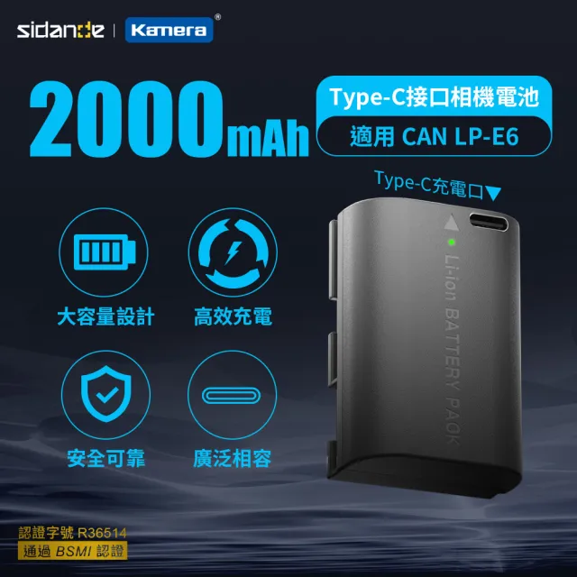 【KANDO】for LP-E6 電池充電器組(USB充電式鋰電池二入+液晶雙槽充電器)