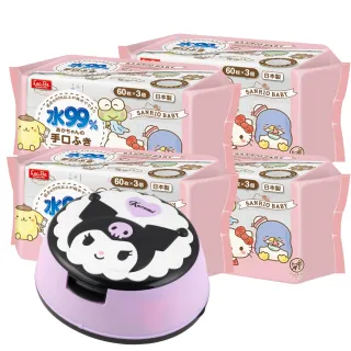 【LEC】日本三麗鷗純水手口濕紙巾箱購組(造型外盒多款可選擇+濕紙巾80抽x1包+手口濕紙巾60抽x12包)