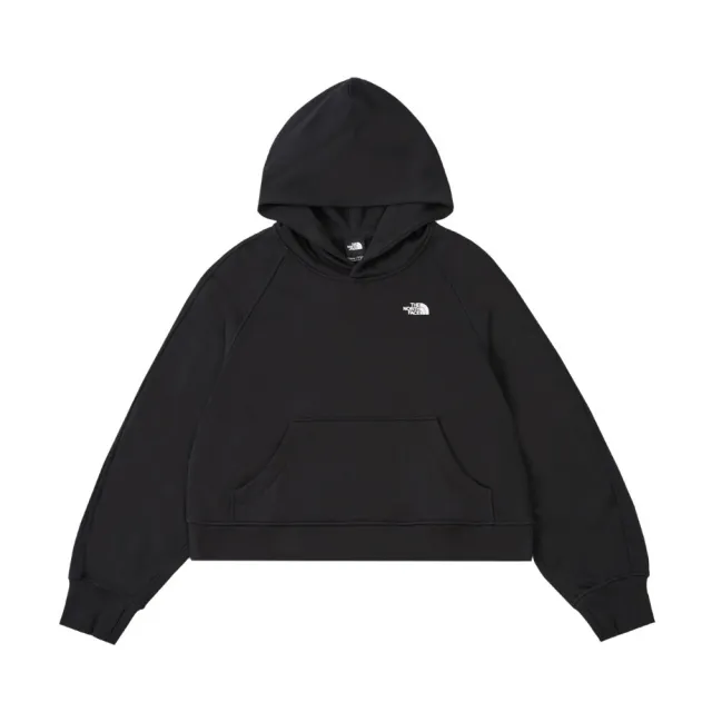 【The North Face】北臉 長袖上衣 女 帽T W CROP HOODIE 黑 NF0A8F0YJK3