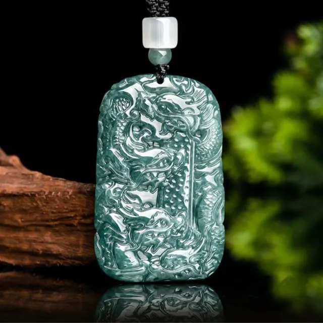 【Penny 珮妮】老料A貨翡翠藍水龍牌九龍護主吊墜項鍊(母親節 父親節 情人節 生日 尾牙 結婚 新年 交換禮物)