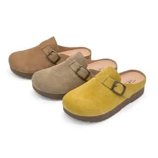 【Robinlo】柔步生活麂皮勃肯拖鞋｜真皮乳膠墊X寬楦頭等艙 懶人女鞋KAIA(燕麥/焦糖/蜜柑黃)