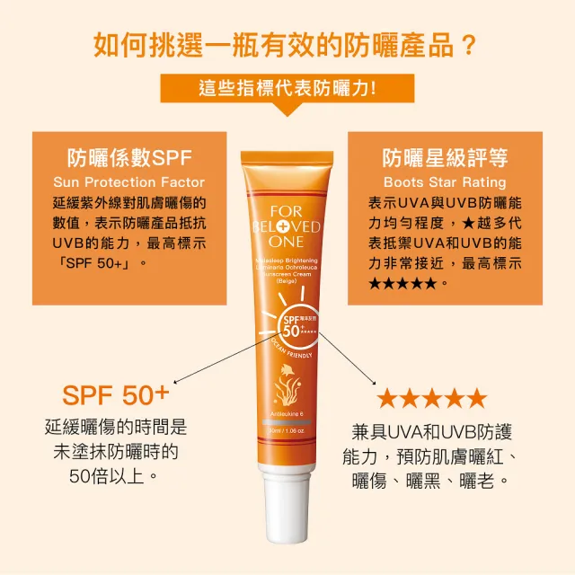 【For Beloved One 寵愛之名】亮白淨化黃金藻防曬霜SPF50+ ★★★★★膚色30ml(海洋友善/自然潤色/不黏膩)