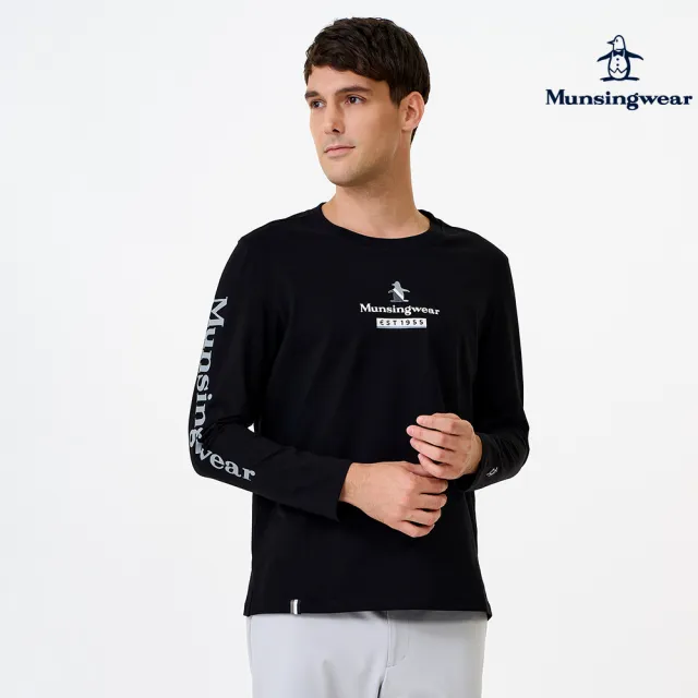 【Munsingwear】企鵝牌 網路獨家 男款黑色美式休閒大字印花長袖T恤 MGWL2805