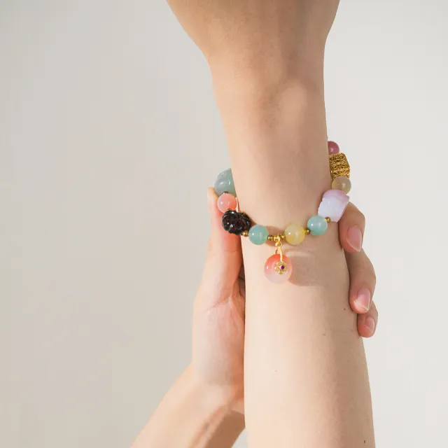 【天天水晶 TINGTING】老礦鹽源瑪瑙 血珀 貔貅 平安扣 設計款水晶手鍊(招財保平安 A110013)