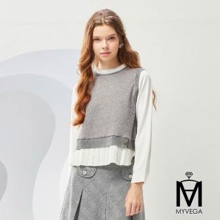 【MYVEGA 麥雪爾】MA假兩件荷葉領拼接雪紡上衣-灰(通勤風/)
