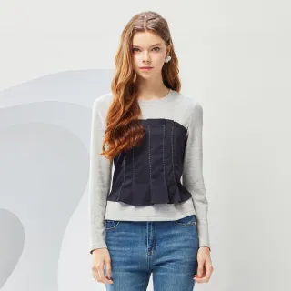 【MYVEGA 麥雪爾】MA假兩件拼接百褶馬甲上衣-灰(通勤風/)