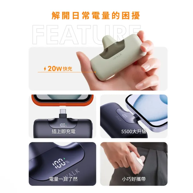 【iWALK】六代 5500mAh 口袋快充行動電源_19.8Wh(LPB5500PC/Type-C)