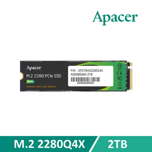 Apacer 宇瞻】AS2280Q4X M.2 PCIe 2TB Gen4 x4 固態硬碟- momo購物網