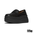 【FitFlop】F-MODE 菱格紋皮革厚底樂福鞋-女(靚黑色)