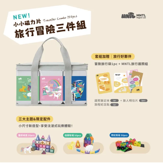 【MNTL】旅行冒險三件組 Traveller Combo 隨身帶著走 迷你磁力片(田園牧場+童話城堡+霓虹街區)