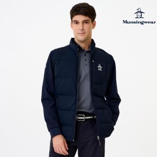 【Munsingwear】企鵝牌 男款藏青色簡約異材質剪接輕羽絨外套 MGWL6604