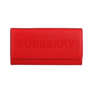 【BURBERRY 巴寶莉】BURBERRY Porter 英文壓印LOGO小牛皮12卡按釦掀蓋長夾(紅)