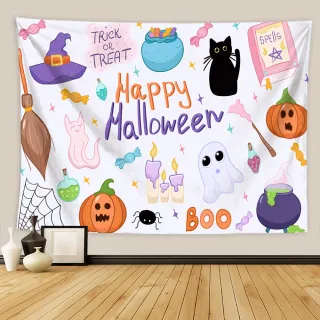 【六分埔禮品】萬聖節掛布73x95cm-多款任選(佈置背景布拍照背景幼兒園鬼屋打卡背景)