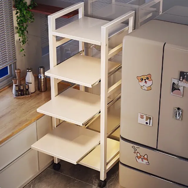 【Easy buy 居家生活】工業風可調整五層抽拉式電器架-43CM三抽拉(電器收納架 五層架 廚房置物架 隙縫架)