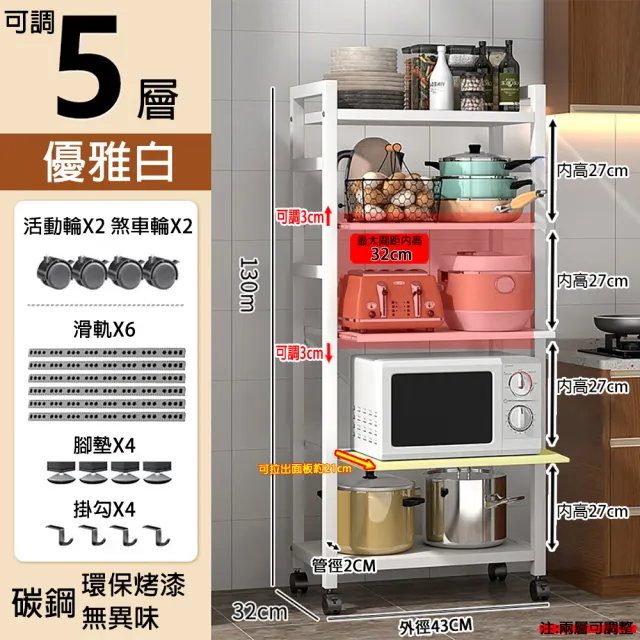 【Easy buy 居家生活】工業風可調整五層抽拉式電器架-43CM三抽拉(電器收納架 五層架 廚房置物架 隙縫架)