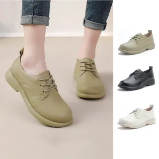 【J&H collection】典雅休閒頭層牛皮女士皮鞋 德比鞋(米色／黑色／綠色)