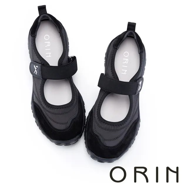 【ORIN】異材質拼接彈力瑪莉珍運動鞋(黑色)