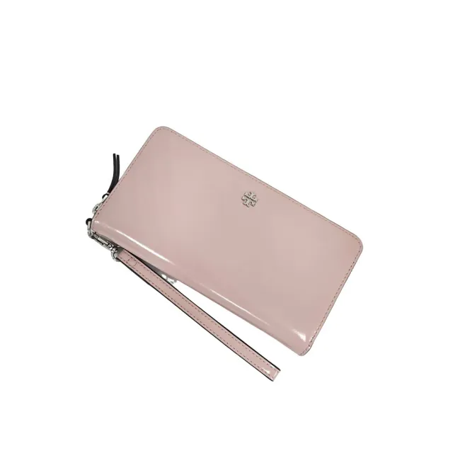 【TORY BURCH】TORY BURCH 夏季新款 亮面櫻花粉手拿兩用長夾(贈原廠紙袋七夕情人節)