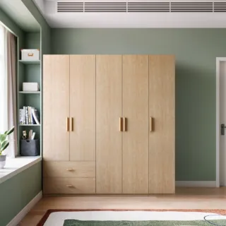 【hoi! 好好生活】Linsy北歐簡約五門雙抽衣櫃 原木色 MJ11D