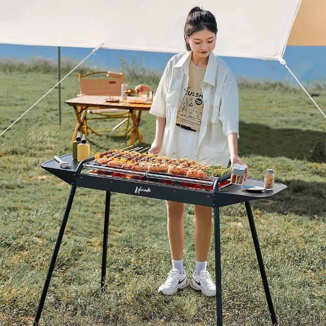 【LIFECODE】黑武士大型烤肉架-304不鏽鋼烤網+不沾烤盤(附收納袋)