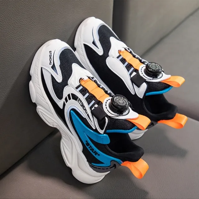 【橘魔法】運動流線旋轉扣鞋帶透氣網面老爹鞋(鞋子 運動鞋 童鞋 旋鈕 大童 男童 女童  兒童  親子款)