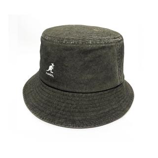 【KANGOL】Washed 草寫刺繡漁夫帽(灰黑色)