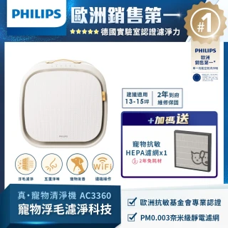 【Philips 飛利浦】毛小奈Lite 寵物空氣清淨機★適用13-15坪(AC3360/80)
