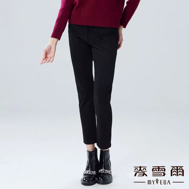 【MYVEGA 麥雪爾】經典LOGO刺繡九分丹寧牛仔窄管褲-黑