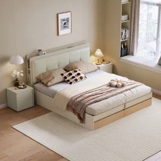 【hoi! 好好生活】林氏木業簡約雙色靠墊雙人150x200收納掀床架 OV1A-原木+灰