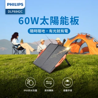 【Philips 飛利浦】60W折疊太陽能充電板 DLP8842C(露營/戶外/車宿)