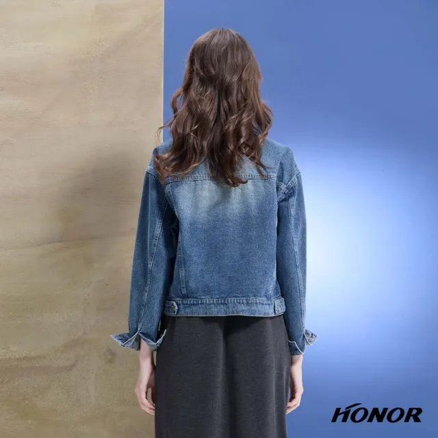 【HONOR 山形屋】出清品 經典水洗豹紋飾排釦牛仔外套-藍(限定出清)