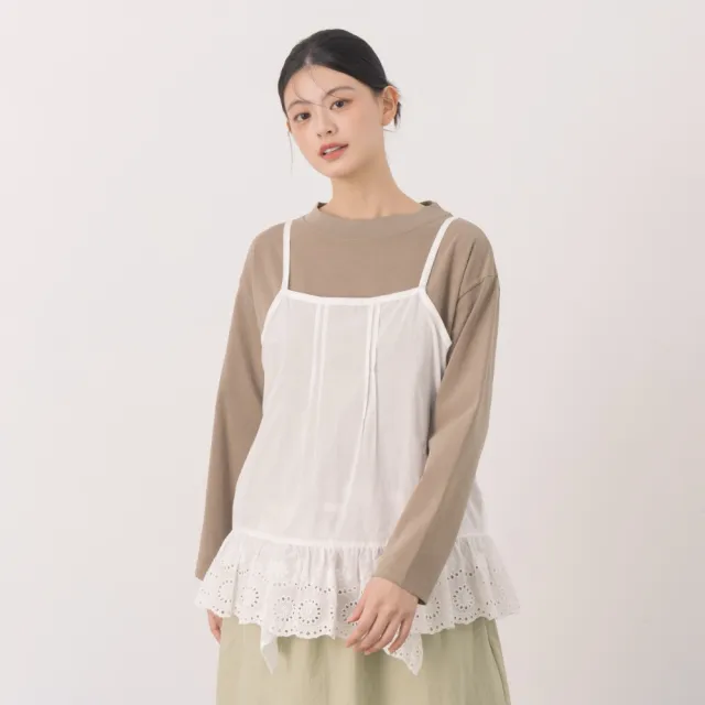 【MOSS CLUB】肩帶可調整下襬蕾絲短版背心(黑 白/魅力商品)