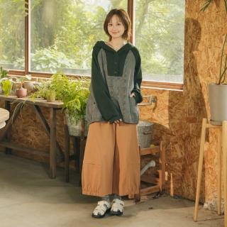 【MOSS CLUB】鬆緊腰抽繩繭型全棉寬褲(桔 灰)