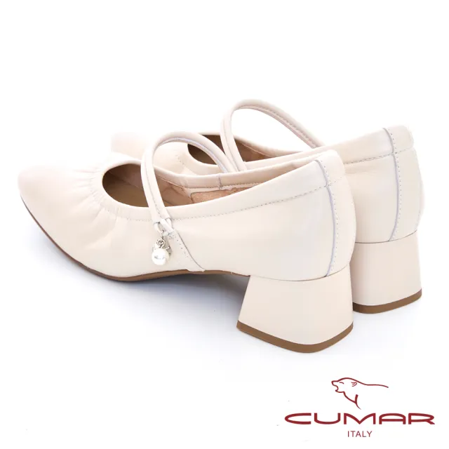 【CUMAR】芭蕾舞鞋瑪莉珍粗跟鞋(米色)
