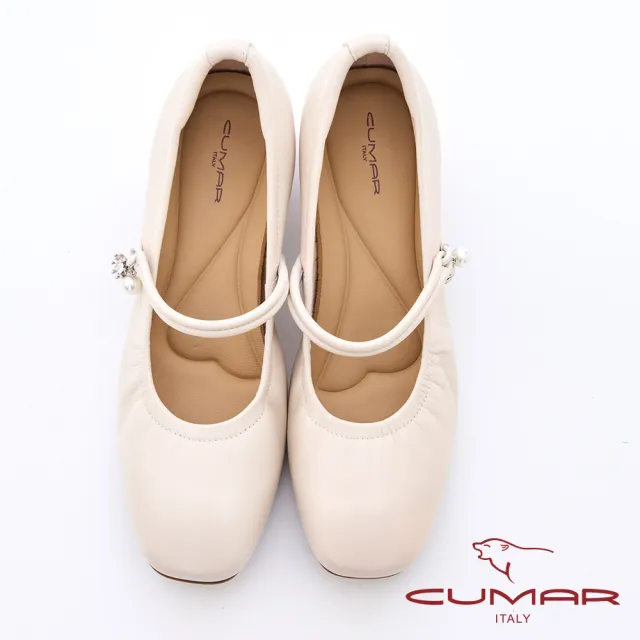 【CUMAR】芭蕾舞鞋瑪莉珍粗跟鞋(米色)