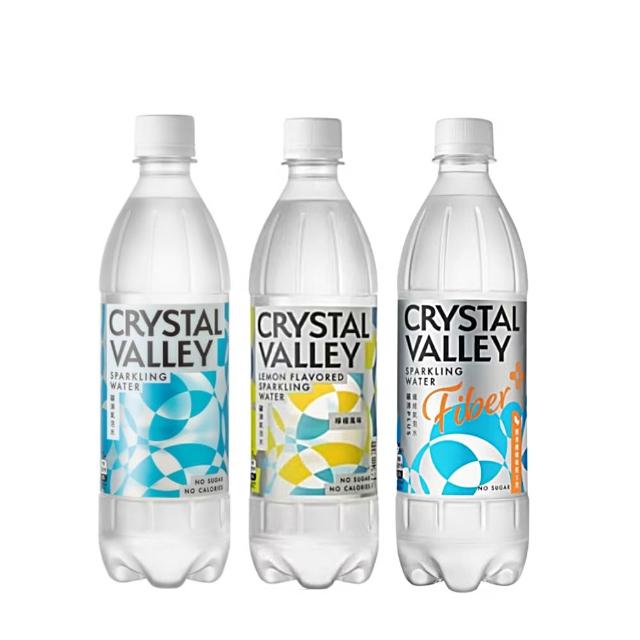 【金車/伯朗】CrystalValley礦沛氣泡水585mlx2箱(共48入;檸檬/纖維/原味口味任選)