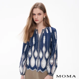 【MOMA】驚豔孔雀羽卉泡泡袖兩件式上衣(藍色)