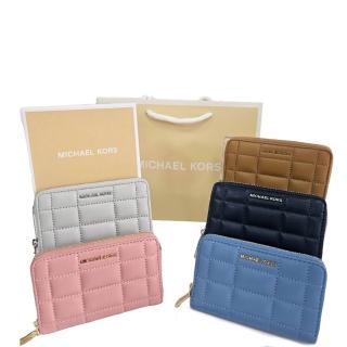 【Michael Kors】MK JET SET 立體LOGO拉鍊絎縫小香風格子零錢包禮盒組(送禮)