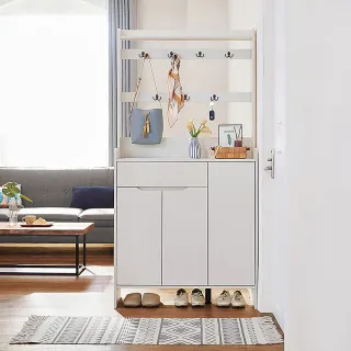 【hoi! 好好生活】林氏木業美式現代小戶型附掛勾雙門對開0.9M鞋櫃 JS2N-B(白色)