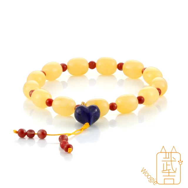 【Woogie武吉珠寶】琥珀蜜蠟設計款蜜蠟老珠手鍊(青金愛心8mm)