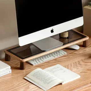 【hoi! 好好生活】源氏木語曲奇實木玻璃電腦增高架 Y00Y14