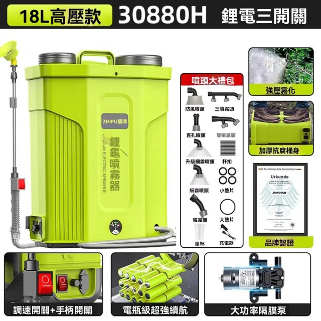 芝浦旗艦店】電動噴霧器電動打藥機農藥噴灑器打藥機(18L調速開關+手柄