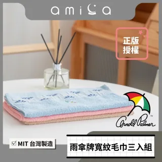 【amica】3入組/台灣製雨傘正版授權寬紋毛巾(台製毛巾 石墨稀毛巾 純棉毛巾 機能性 抑菌 除臭)
