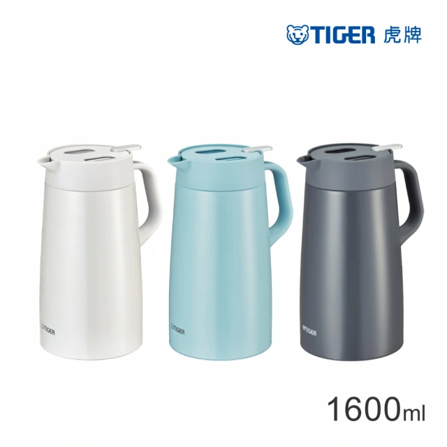 【TIGER 虎牌】按壓式不鏽鋼真空保溫壺1600ml(PWO大容量保溫保冰/桌上壺)