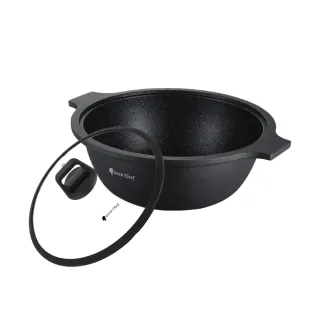 【Queen Chef】英國製 礦岩鑄造鈦合金大理石不沾鍋(32cm 萬用湯鍋燉鍋火鍋 IH適用)