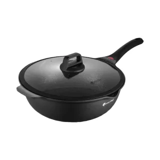 【Queen Chef】英國製 礦岩鑄造鈦合金大理石不沾鍋(34cm 加深炒鍋 IH適用)